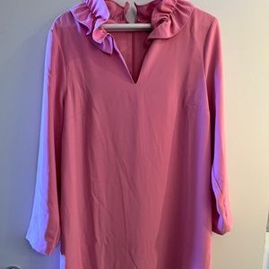 JCrew ruffle neck fuschia shift dress